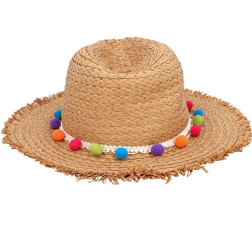 Klobouk slaměný s barevnými kuličkami
