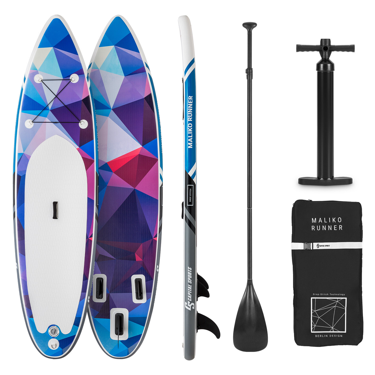 Capital Sports Maliko Runner, nafukovací paddelboard, SUP-board sada, modrý/červený