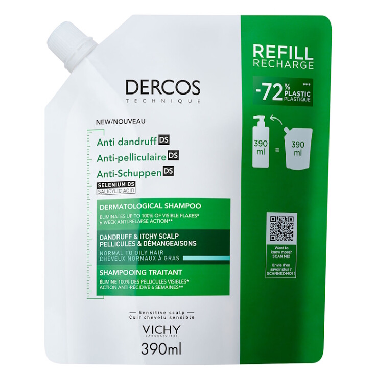 VICHY DERCOS Šampon proti lupům mastné vlasy - náhradní náplň 390ml
