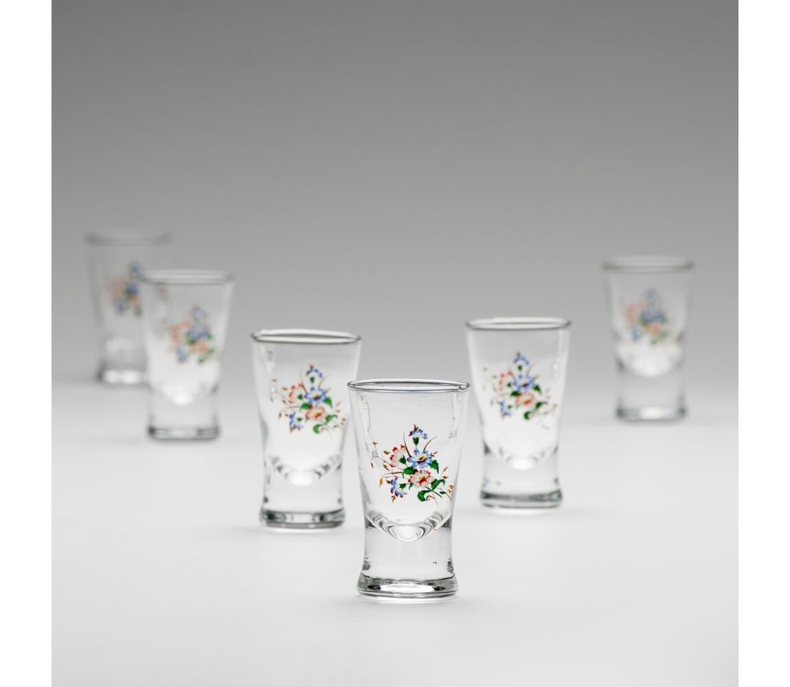 Sada 6x sklenice na likér s motivem kytice č. 3