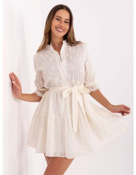Světle béžové šaty s výšivkou a volánem