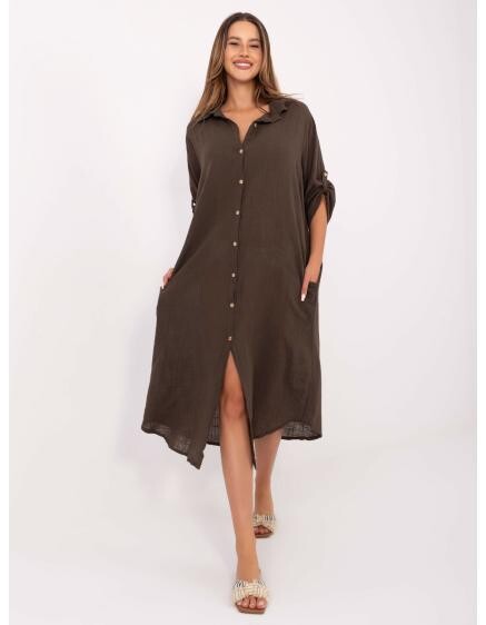 Tmavě hnědé košilové letní šaty OCH BELLA