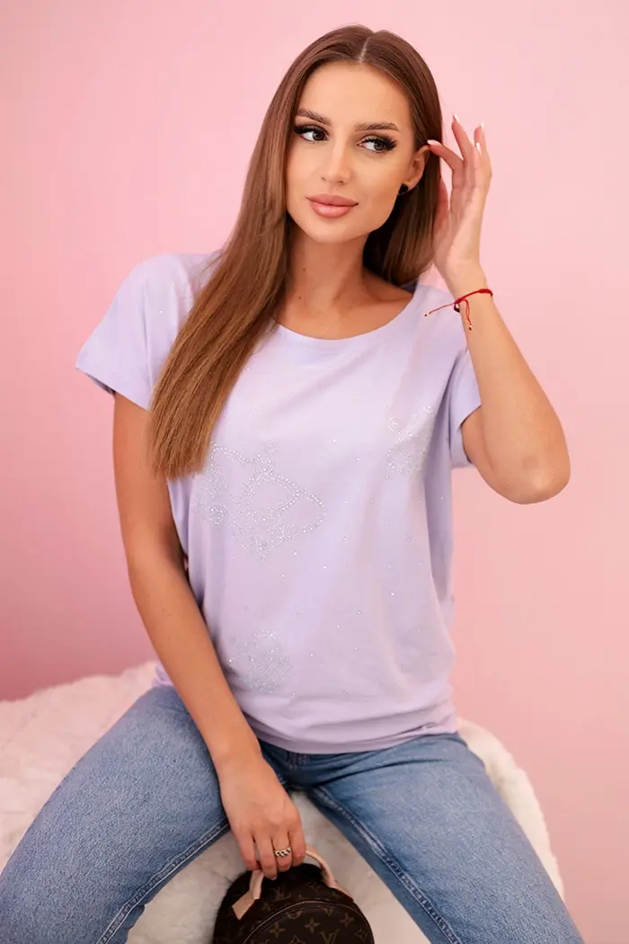 Kesi Dámská blůza s krátkým rukávem a kamínky fialová
