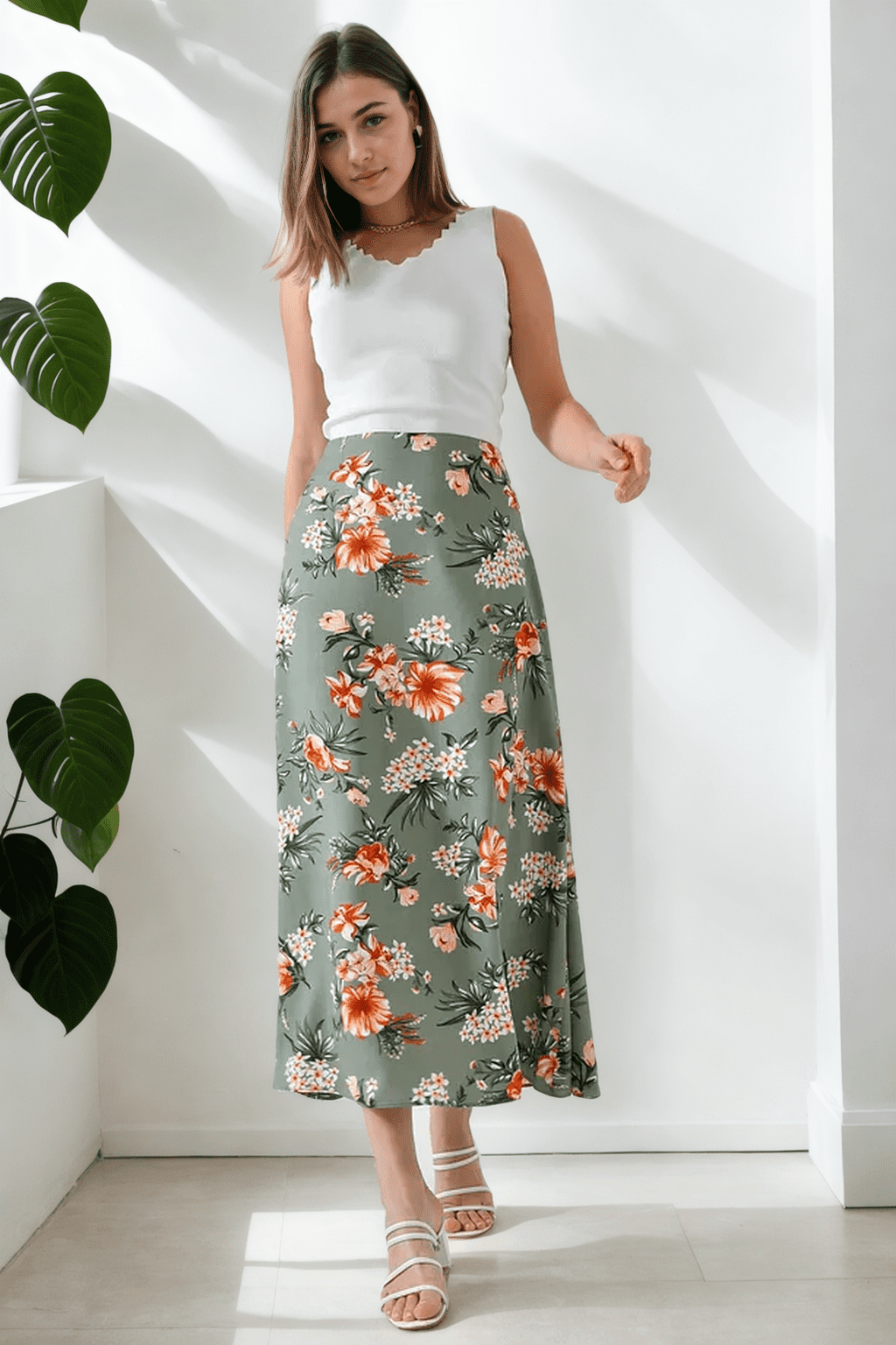 16652 Dewberry Womens Midi Woven Skirt-NEFTİ