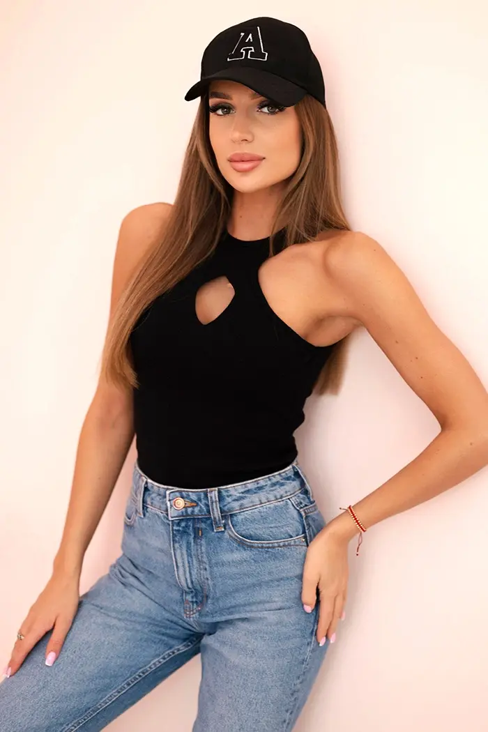 Kesi Dámská bezrukávová blůza s výstřihem a ozdobnou sponou černá