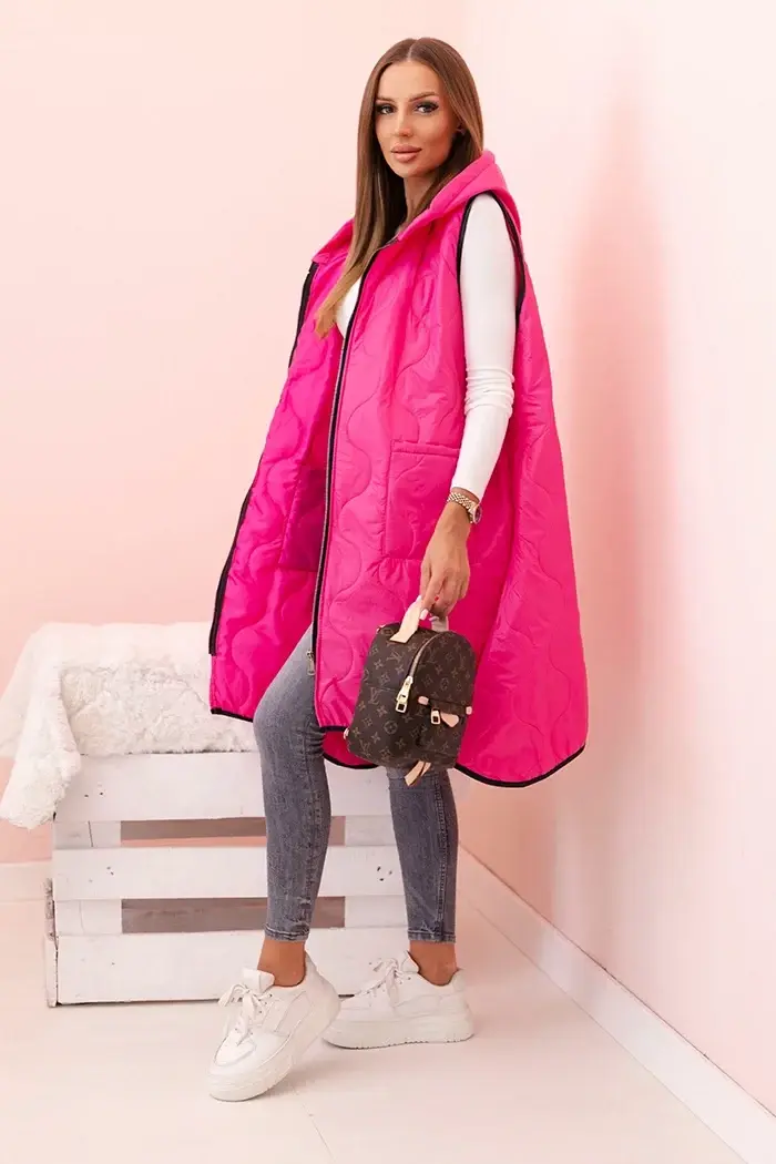 Kesi Włoski Dámská prošívaná vesta Plus Size s kapucí na zip růžová