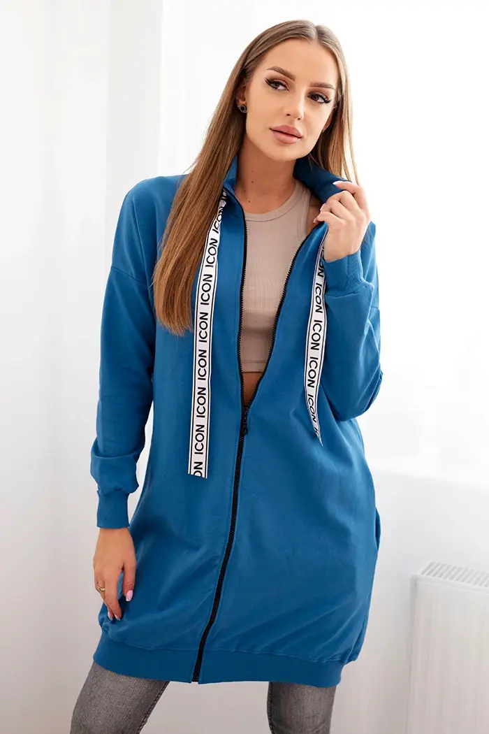 Kesi Dámská mikina na zip s nápisy džínová