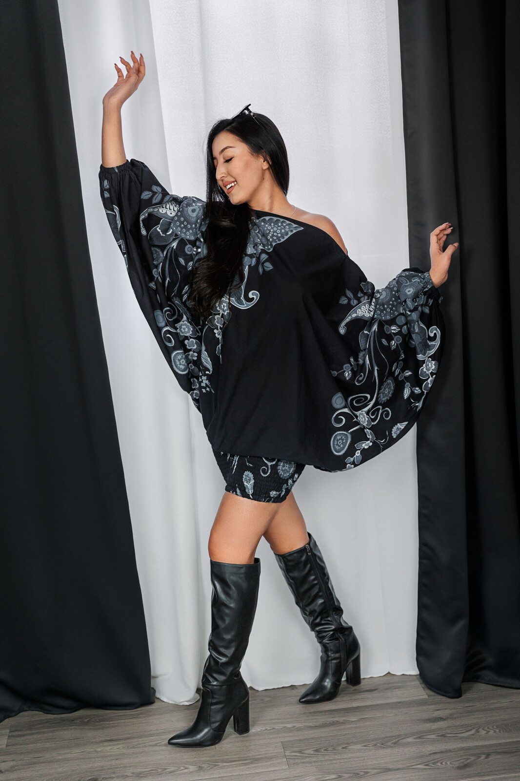 Himalife Kalhoty-šaty-top 3v1 Garden of Nepal - černo-bílé Velikost: S/M