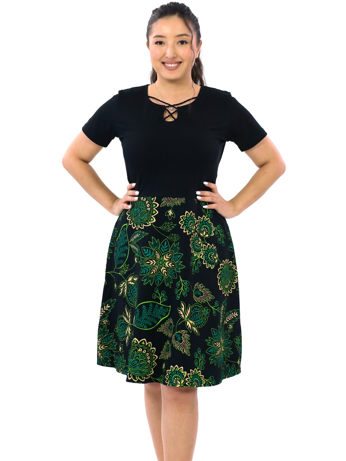 Himalife Šaty s krátkým rukávem Pemba - černá s limetkovou Velikost: S/M