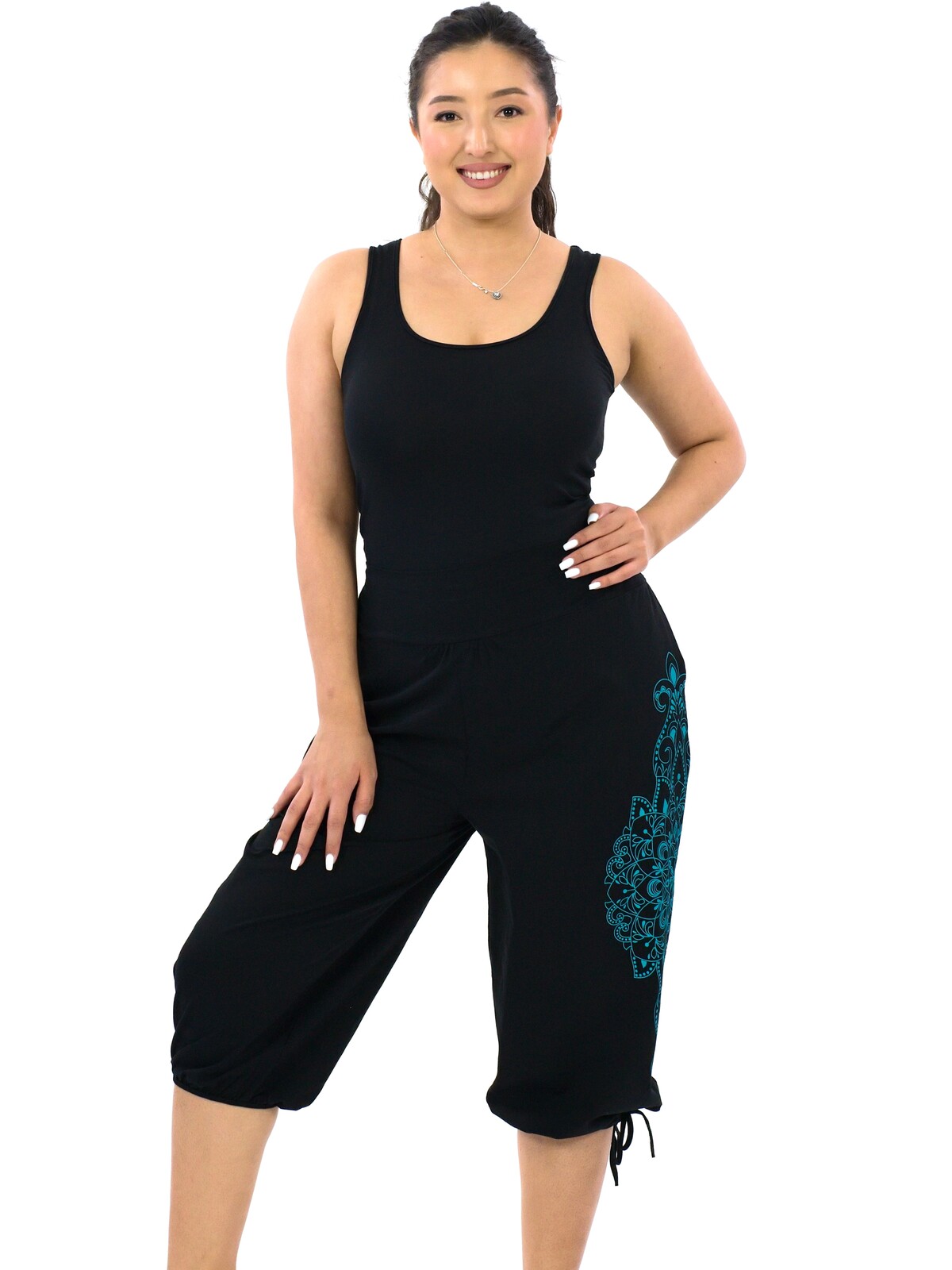 Himalife 3/4 kraťasy Kamea - černá s tyrkysovou Velikost: S/M