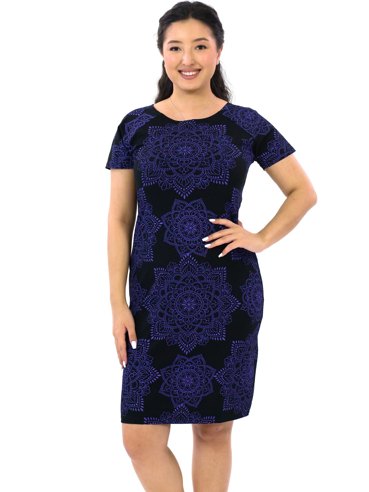 Himalife Šaty s krátkým rukávem Haina - černá s fialovou Velikost: S