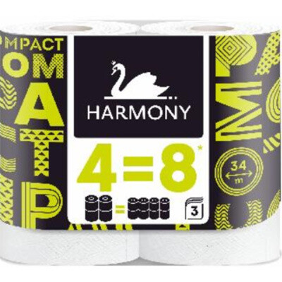 Harmony Compact 3vrstvý toaletní papír 4=8, 4 role, 34 m role