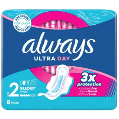 Always Ultra Day Super dámské vložky s křidélky, 8 ks