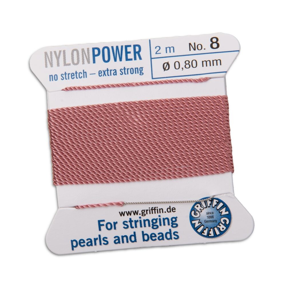 Griffin nylonová nit Nylon power s jehlou 0,8 mm/2 m růžová - 1 ks