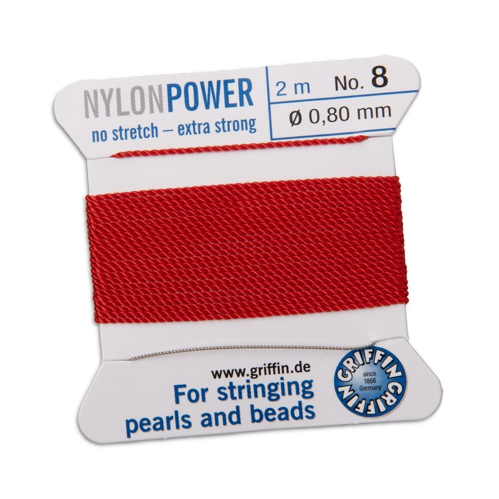 Griffin nylonová nit Nylon power s jehlou 0,8 mm/2 m červená - 1 ks