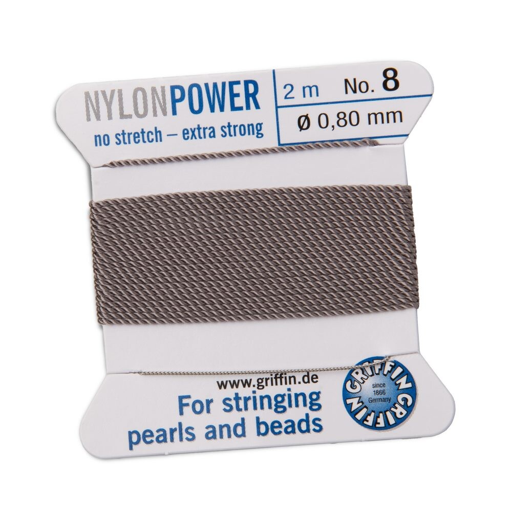 Griffin nylonová nit Nylon power s jehlou 0,8 mm/2 m šedá - 1 ks
