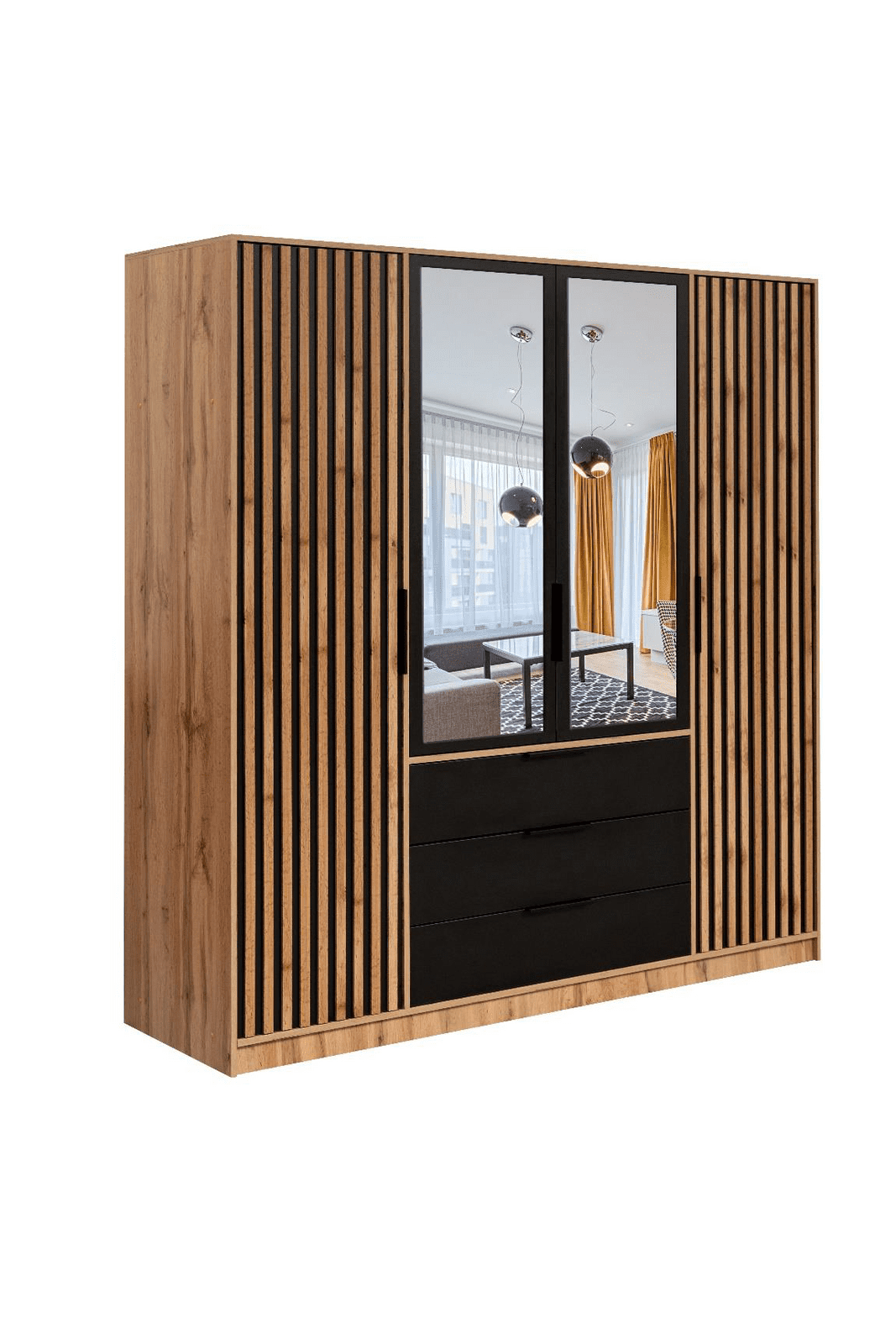 Šatní skříň Bali Lux D4 - Černá / Dub wotan Barva korpusu: Černá / dub wotan