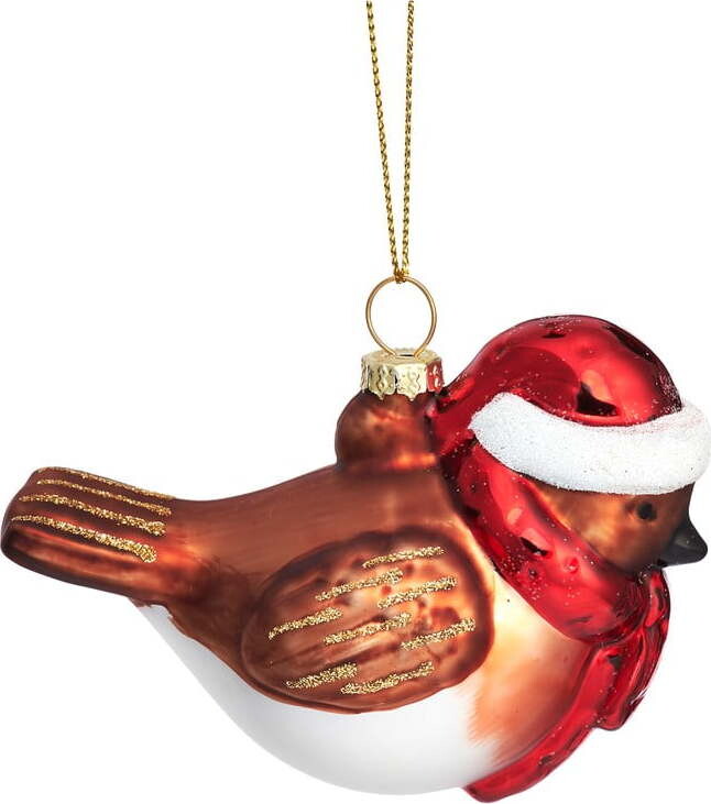 Skleněná ručně vyrobená vánoční ozdoba 5 cm Robin – Sass & Belle