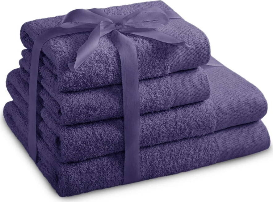 Fialové froté bavlněné ručníky a osušky v sadě 4 ks Amari – Restilo
