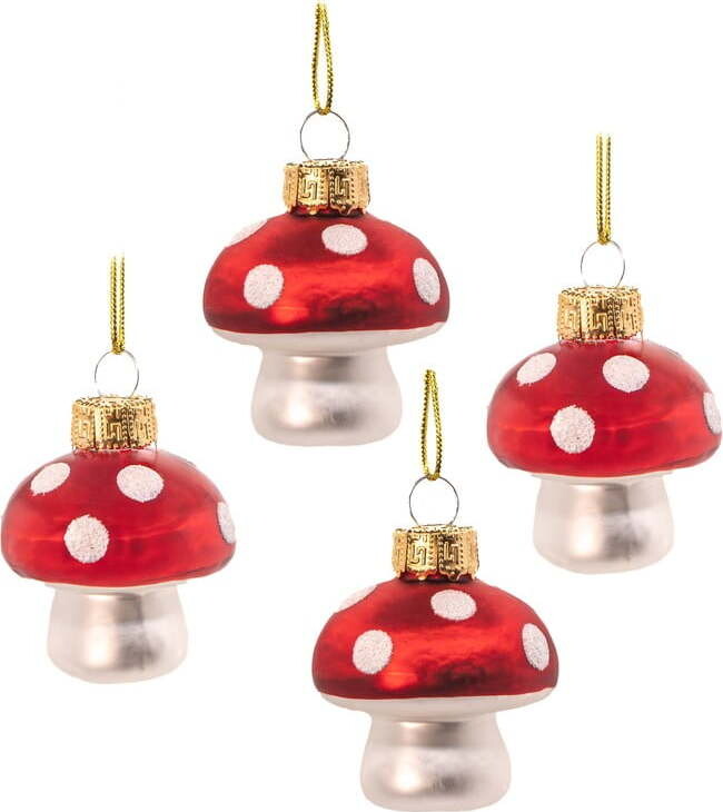 Skleněné ručně vyrobené vánoční ozdoby v sadě 4 ks ø 4,5 cm Mushroom – Sass & Belle