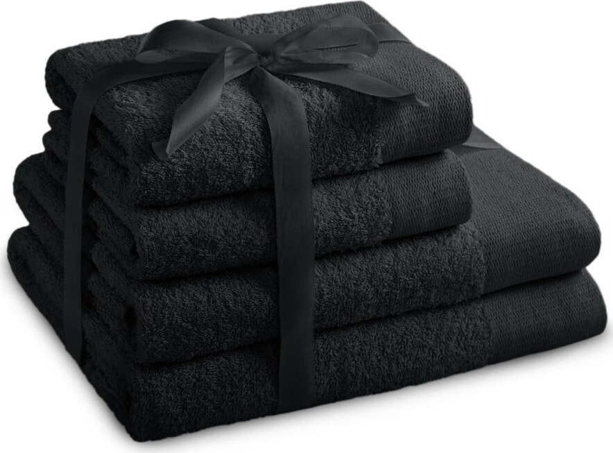 Černé froté bavlněné ručníky a osušky v sadě 4 ks Amari – Restilo