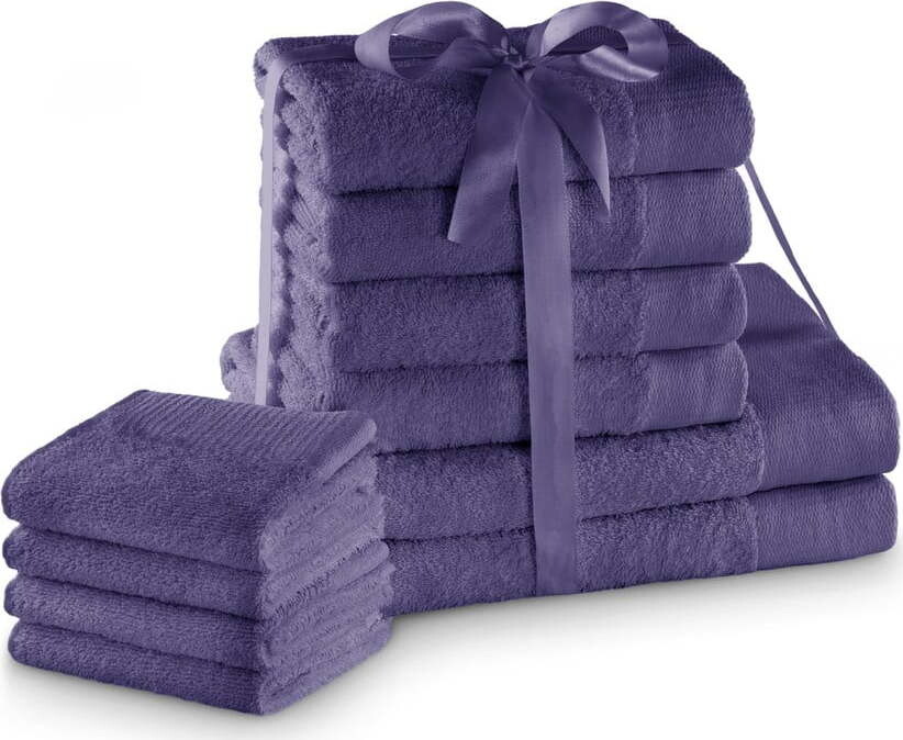 Fialové froté bavlněné ručníky a osušky v sadě 10 ks Amari – Restilo