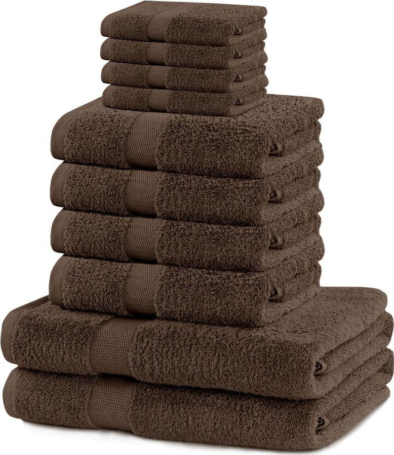 Hnědé froté bavlněné ručníky a osušky v sadě 10 ks Marina – DecoKing
