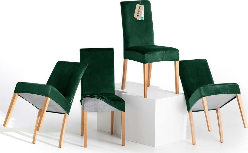 Zelené napínací potahy v sadě 4 ks na židli 48 cm Sento – Restilo