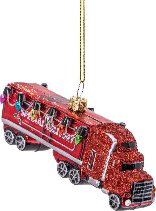 Skleněná ručně vyrobená vánoční ozdoba 4,5 cm Red Truck – Sass & Belle
