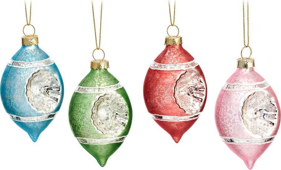 Skleněné ručně vyrobené vánoční ozdoby v sadě 4 ks ø 5,5 cm Vintage – Sass & Belle