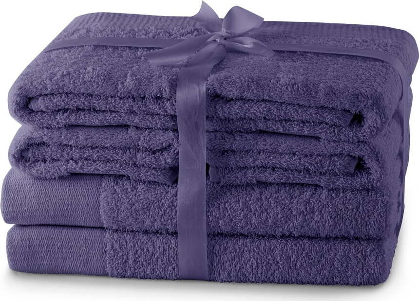 Fialové froté bavlněné ručníky a osušky v sadě 6 ks Amari – Restilo