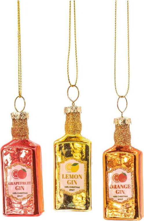Skleněné ručně vyrobené vánoční ozdoby v sadě 3 ks ø 3 cm Gin Bottle – Sass & Belle