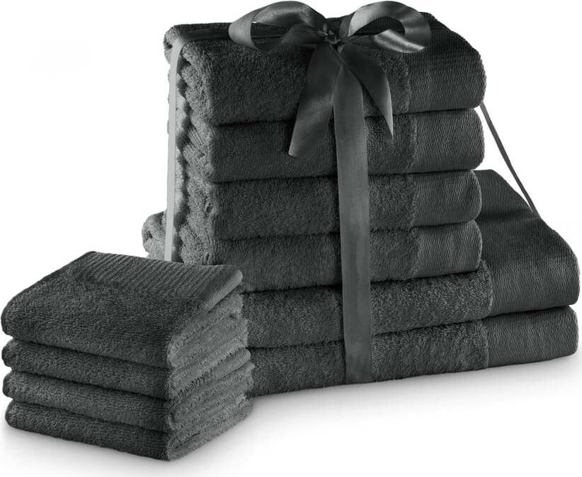 Tmavě šedé froté bavlněné ručníky a osušky v sadě 10 ks Amari – Restilo