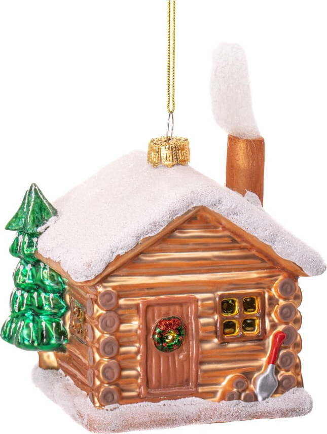 Skleněná ručně vyrobená vánoční ozdoba 10 cm Christmas Cabin – Sass & Belle