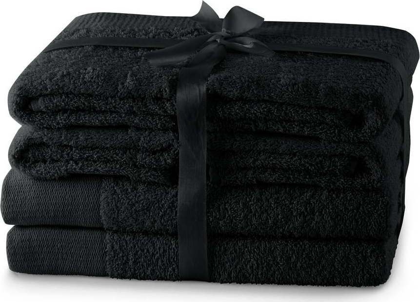 Černé froté bavlněné ručníky a osušky v sadě 6 ks Amari – Restilo