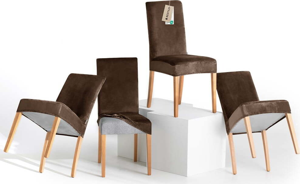 Hnědé napínací potahy v sadě 4 ks na židli 48 cm Sento – Restilo