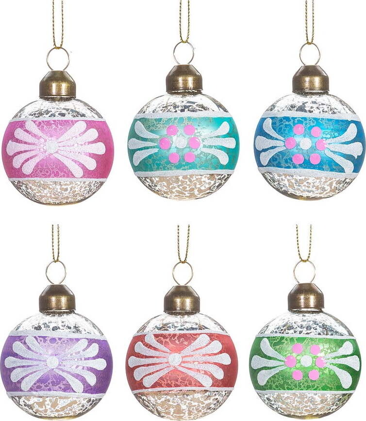 Skleněné ručně vyrobené vánoční koule v sadě 6 ks ø 5 cm Vintage Handpainted – Sass & Belle