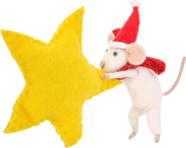Vlněná ručně vyrobená vánoční ozdoba 19 cm Mouse with Star – Sass & Belle