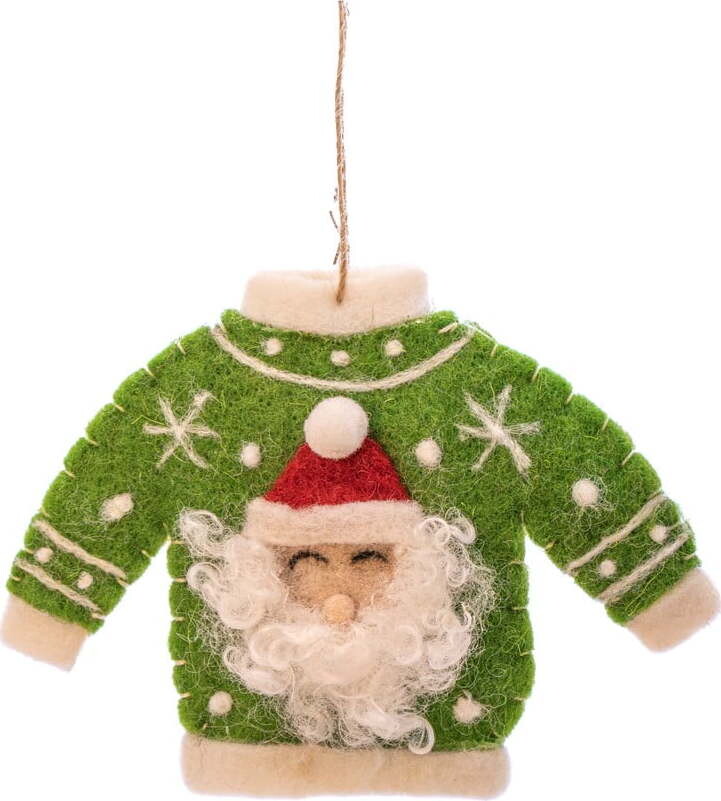 Textilní ručně vyrobená vánoční ozdoba 12 cm Santa Jumper – Sass & Belle