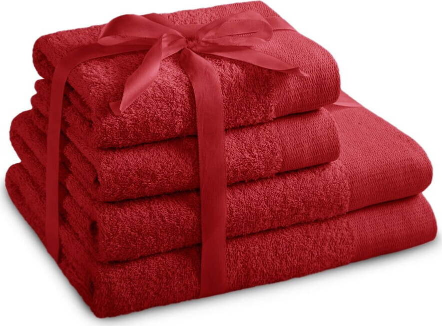 Červené froté bavlněné ručníky a osušky v sadě 4 ks Amari – Restilo
