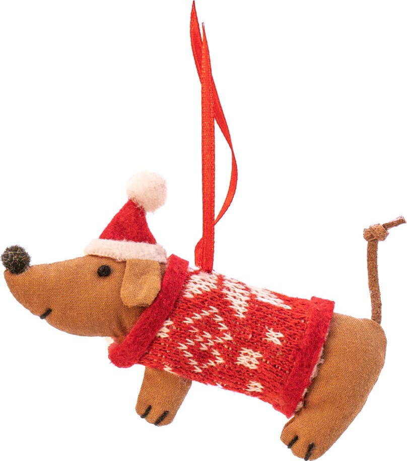 Textilní ručně vyrobená vánoční ozdoba 6 cm Sausage Dog – Sass & Belle