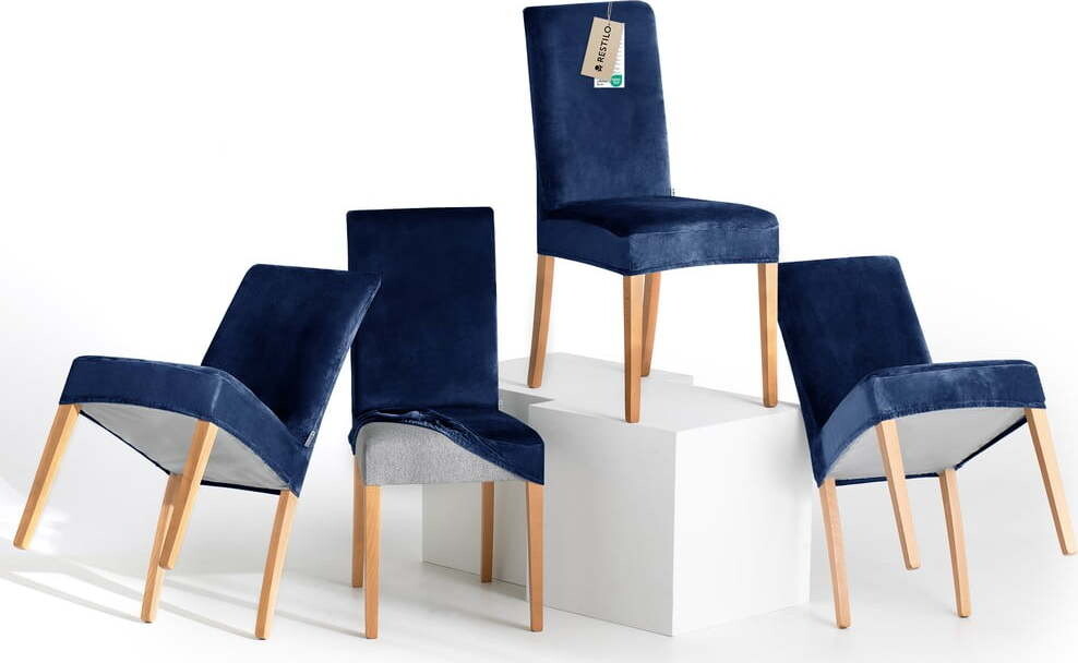Modré napínací potahy v sadě 4 ks na židli 48 cm Sento – Restilo