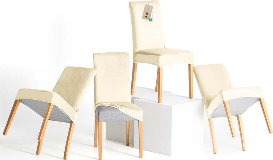 Krémové napínací potahy v sadě 4 ks na židli 48 cm Sento – Restilo