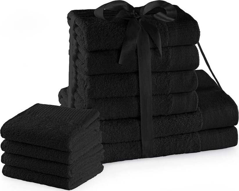 Černé froté bavlněné ručníky a osušky v sadě 10 ks Amari – Restilo