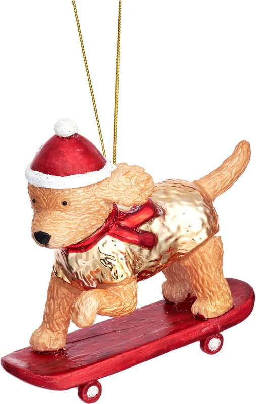 Skleněná ručně vyrobená vánoční ozdoba 4 cm Skateboarding Cockapoo – Sass & Belle