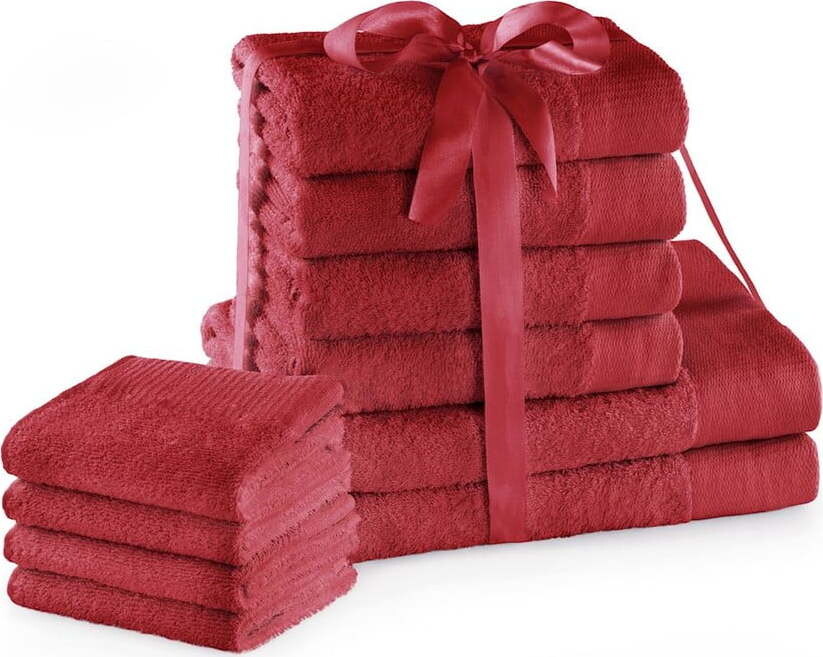 Červené froté bavlněné ručníky a osušky v sadě 10 ks Amari – Restilo