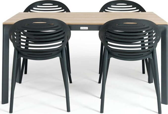 Zahradní jídelní set pro 4 osoby s černou židlí Joanna a stolem Thor, 147 x 90 cm