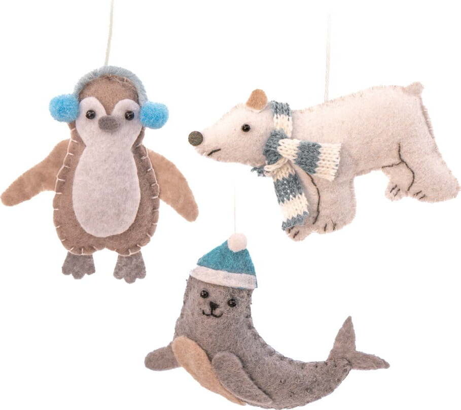Textilní ručně vyrobené vánoční ozdoby v sadě 3 ks 6 cm Arctic Animals – Sass & Belle