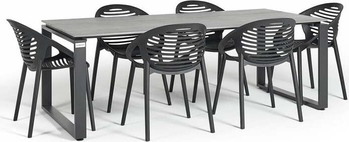 Zahradní jídelní set pro 6 osob s černou židlí Joanna a stolem Strong, 210 x 100 cm