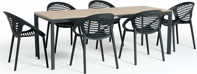 Zahradní jídelní set pro 6 osob s černou židlí Joanna a stolem Thor, 210 x 90 cm